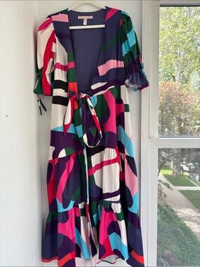 Hutch Multicolor Abstract Tie-Front Midi Dress